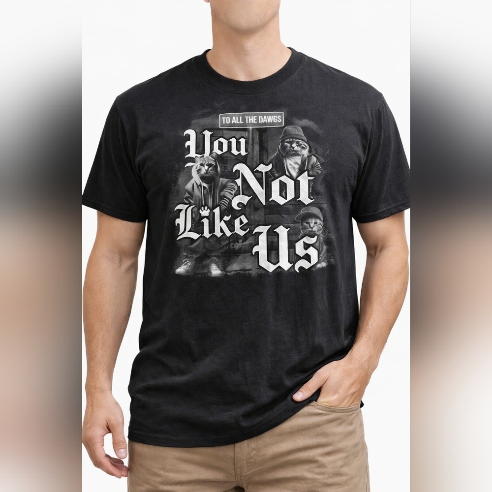 DOM “You Not Like Us” Graphic Tee Black Men’s 3XL – Streetwear Dog Print